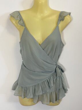 Express Ruffled Wrap Blouse in Soft Sage